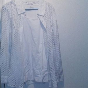 NWOT White tank and crochet type long sleeve
